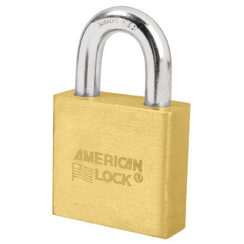 Lucchetto rettangolare in ottone massiccio, archetto al boro, a chiave maestra -,