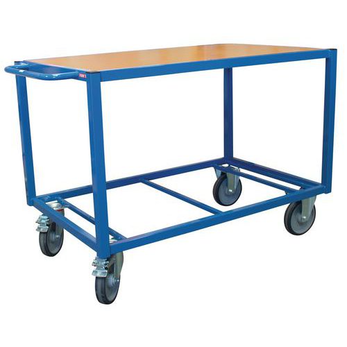 Carrello blu - 1 ripiano in legno 1200 mm x 800 mm - Portata 500 kg,