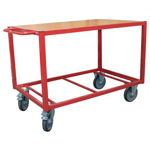 Carrello rosso - 1 ripiano in legno 1060 mm x 680 mm- Portata 500 kg,