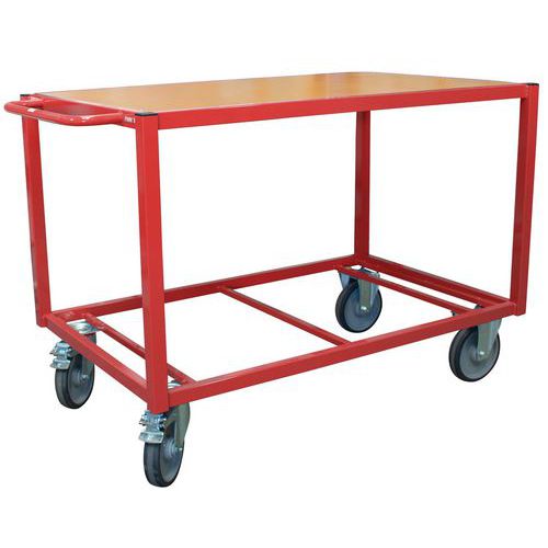 Carrello rosso - 1 ripiano in legno 1200 mm x 800 mm- Portata 500 kg,