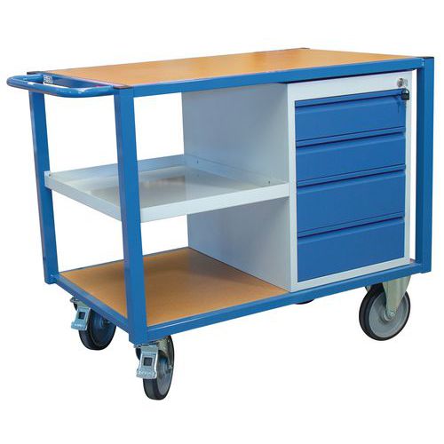 Carrello con 3 ripiani e 1 cassettiera - Portata 500 kg,