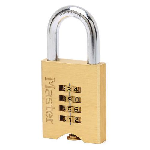 Lucchetti a combinazione - Corpo in ottone massiccio, archetto in acciaio temprato, doppio meccanismo di chiusura, pulsante di apertura, combinazione resettabile a 4 cifre -,