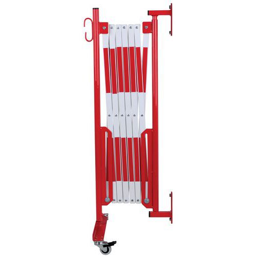 Barriera allungabile rosso/bianco rotelle fiss a muro L:3,6m,