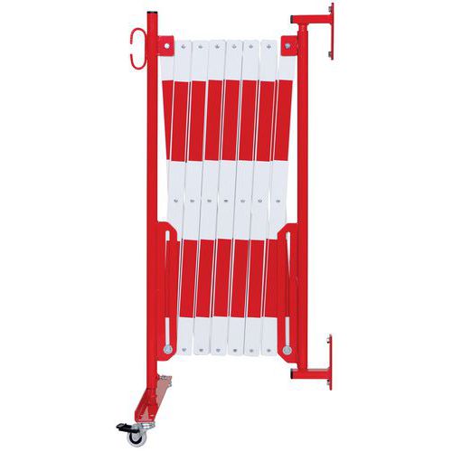 Barriera allungabile rosso/bianco rotelle fiss a muro L:4m,