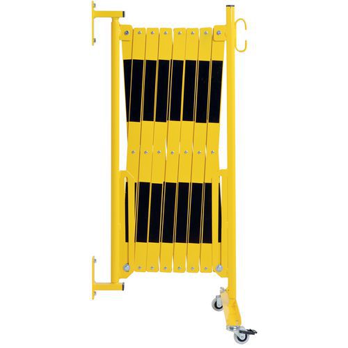 Barriera allungabile giallo/nero rotelle fiss a muro L:4m,
