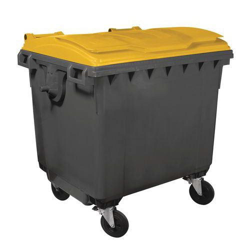 Cassonetto per rifiuti con 4 rotelle - 1100 L - Mobil Plastic - Corpo grigio e coperchio giallo,