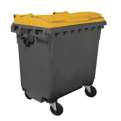 Cassonetto con 4 rotelle - 770 L - Corpo grigio e coperchio giallo - Mobile Plastic,