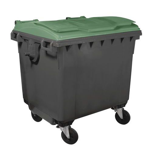 Cassonetto per rifiuti con 4 rotelle - 1100 L - Mobil Plastic - Corpo grigio e coperchio verde,