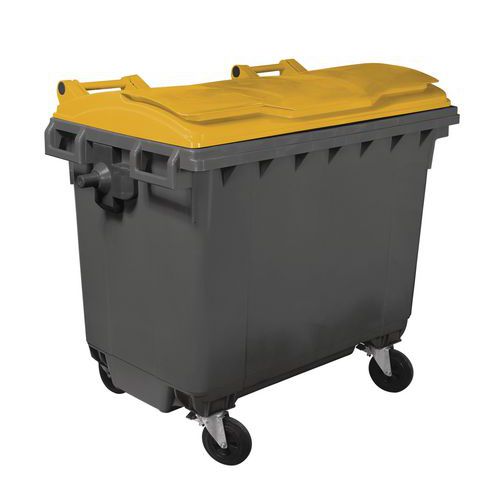 Cassonetto con 4 rotelle - 660 L - Corpo grigio e coperchio giallo - Mobile Plastic,