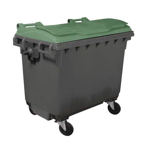 Cassonetto con 4 rotelle - 660 L - Corpo grigio e coperchio verde - Mobile Plastic,