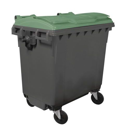 Cassonetto con 4 rotelle - 770 L - Corpo grigio e coperchio verde - Mobile Plastic,
