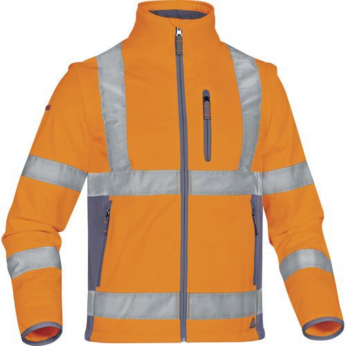 Giacca softshell poliestere / elastane con 3 strati laminati - Arancio fluo-Grigio -  Taglia : XL,