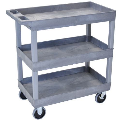 Carrello in plastica grigio 3 ripiani con bordo A 95 cm 230 kg,