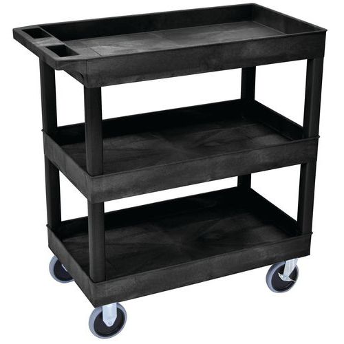 Carrello in plastica nero 3 ripiani con bordo A 95 cm 230 kg,