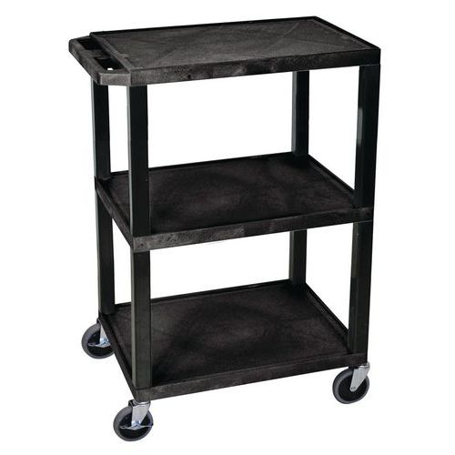 Carrello in plastica riciclata nero 3 ripiani - Altezza 86 cm 180 kg,