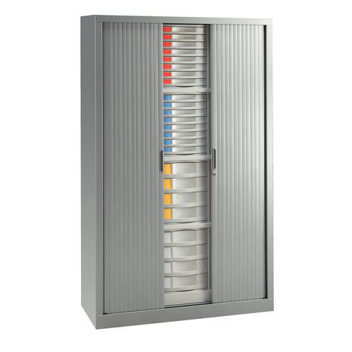 Armadi A Cassetti Con Serranda E 72 Cassetti Grigio Chiaro,