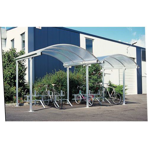 1 modulo iniziale + 1 modulo laterale in alluminio montati a pensilina (pali leggermente arretrati)