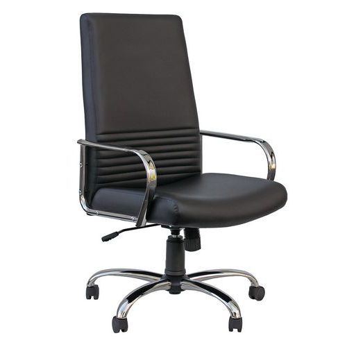 Sedia direz. Chorus girev. Base+braccioli acciaio nero pelle,