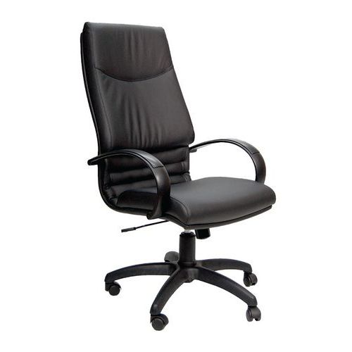 Sedia direz. Cygnus ECO LEATHER nero con bracc.,