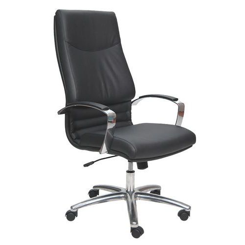 Sedia direz. CygnusECO LEATHER nero base acciaio con bracc.,