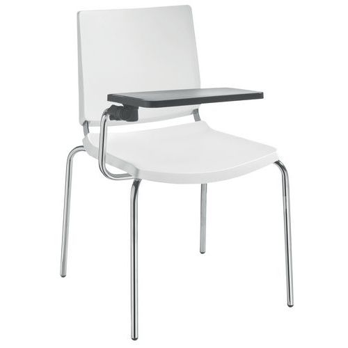 Sedia a 4 gambe collettività bianc con tavolino no braccioli,