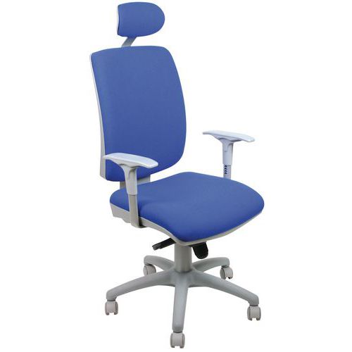 Sedia girevole Dione con poggiatesta ECO blu con braccioli,