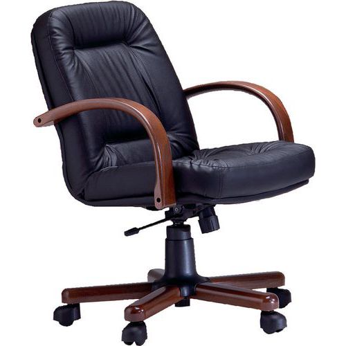 Sedia  PICTOR PELLE nero con bracc. Legno,