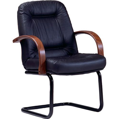 Sedia  PICTOR ECO LEATHER nero con bracc. Slitta legno,