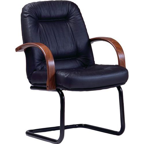 Sedia  PICTOR PELLE nero con bracc.slitta legno,