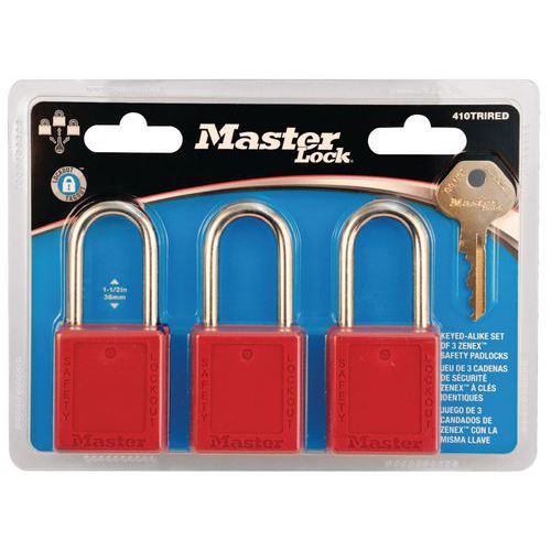 3 Lucchetto Zenex ® chiavuguaLbloc estraz chiave Rosso,