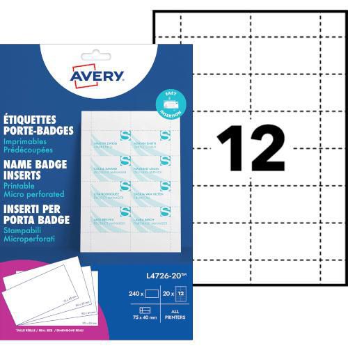 240 inserti microperforati per badge 40 x 75 mm,