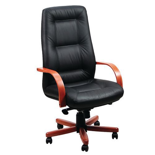 Sedia  PICTOR ECO LEATHER nero con bracc. Girevole legno,