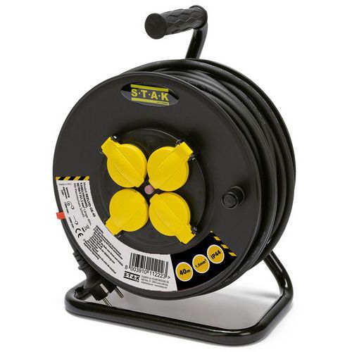 Avvolgicavo da cantiere standard SCHUKO. 4 prese IP44,