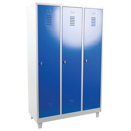 Armadietto ind. sporca 3 scomparti/piedi grigio/blu + maniglia lucchettabile,