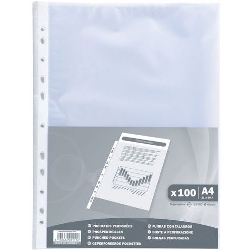 Confezione da 100 bustine perforate in PP Effetto buccia d'arancia 38 micron - A4,