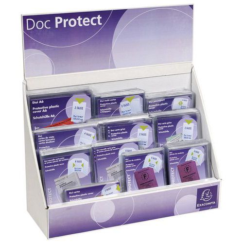 Espositore con diversi formati di portadocumenti,