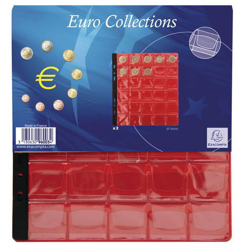 Confezione 3 ricariche numismat. 30 scomparti diam. 30 mm 24,5 x 25 cm,