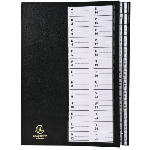 Classificatore con linguette 26 scom. Alfanum. A4 nero,