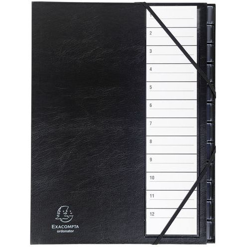 Classificatore rigido Ordonator + segnalini 12 scomp da 1 a 12 nero,