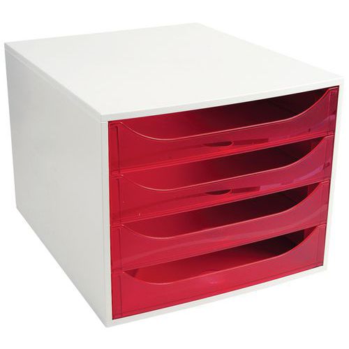 Portadocumenti a cassettiera 4 cassetti grigio/lampone trasparente,