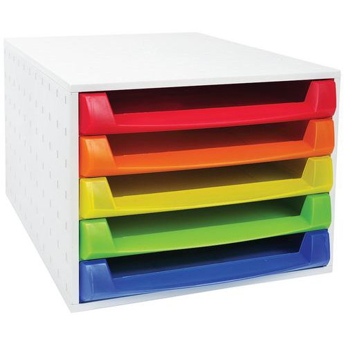 Portadocumenti a cassettiera 5 cassetti aperti arlecchino trasparente,