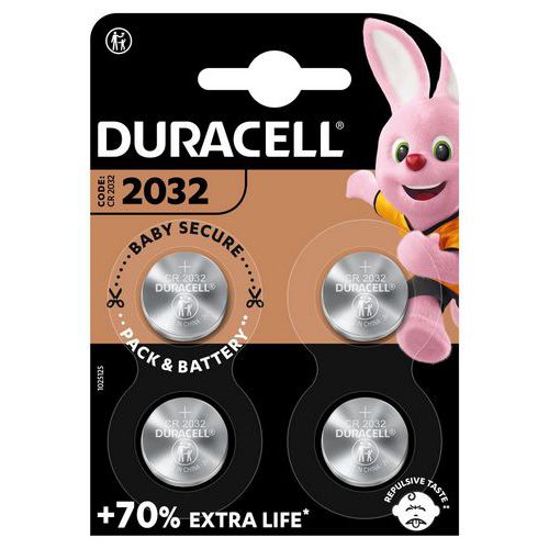 Pila a bottone al litio 2032 - Confezione da 4 - Duracell,