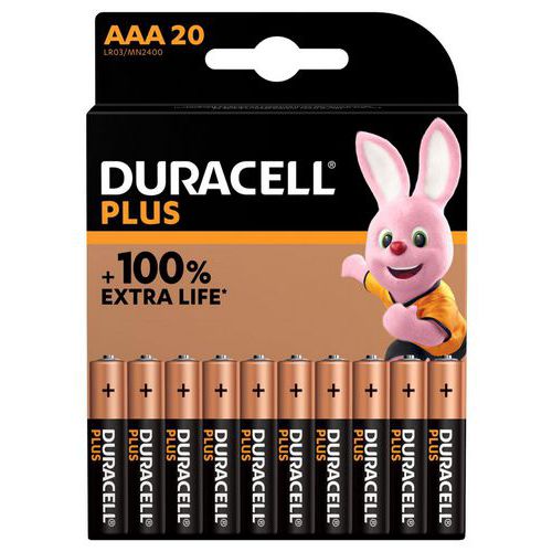 Pila alcalina AAA Plus 100% - 20 unità - Duracell,