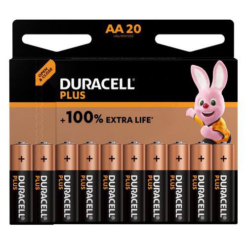 Pila alcalina AA Plus 100% - 20 unità - Duracell,