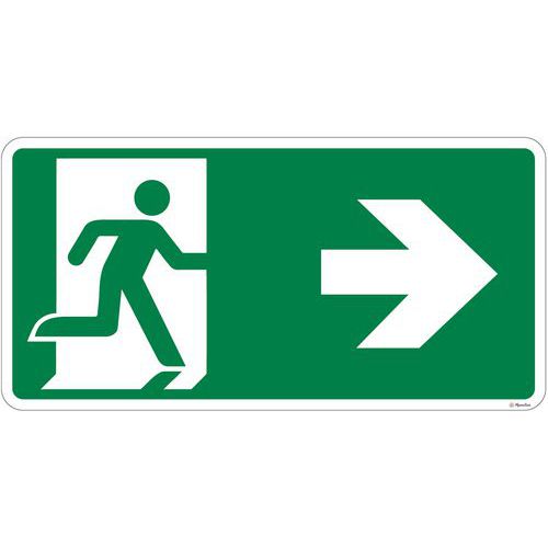 Cartello Uscita Di Emergenza Fuga Destra Fotoluminescente 300x150 Mm - Autoadesivo, Norme DIN BGV A8 - 2