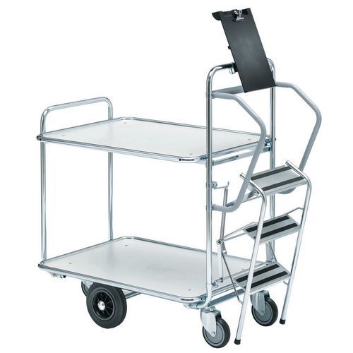 Carrello con scala - 2 ripiani 850 x 620 mm - 300 kg,