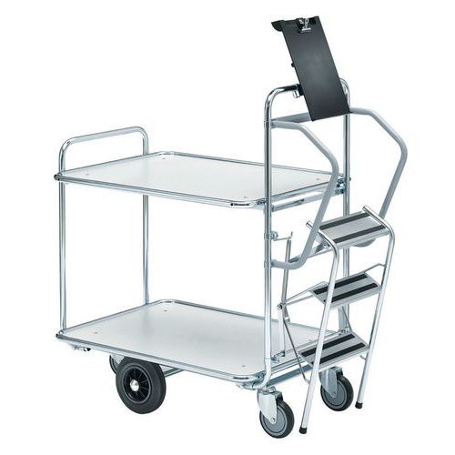 Carrello con scala - 2 ripiani 850x520mm - Portata 300 kg,