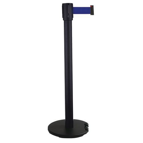Paletto nero con nastro blu 2 m base con rotelle nera,