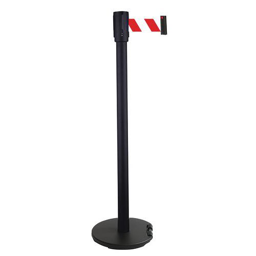 Paletto nero con nastro rosso/bianco 2 m base con rotelle nera,