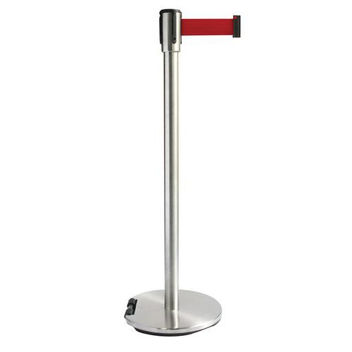 Paletto cromato con nastro rosso 2 m base con rotelle crom,